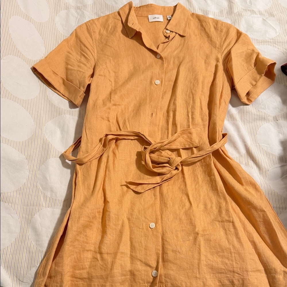Aritzia Apricot Button-Up Mini Dress
